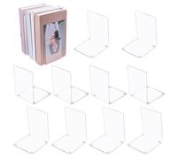 GLOBLELAND 10 Pieces Acrylic Book Ends for Shelves Clear Bookends Transparent Shlef Book Stopper with Silicone Non-Slip Mats Clear Books Holders for Library Office Movies CDs Video Games