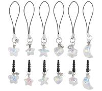 GLOBLELAND 12 Pcs Cell Phone Charm Strap and Dust Plug Crystal Stars and Moon Cell Phone Charm Strap Crystal Love Butterfly Flower non-Dust Plug for Cellphone Accessories Decor
