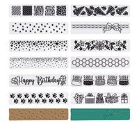 GLOBLELAND 12Pcs Birthday Themed Edge Border Plastic Embossing Folders Template Folder for DIY Christmas Thanksgiving Card Making Scrapbooking Photo Album Decor