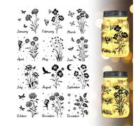 GLOBLELAND 12Pcs Month Silhouette Jar Cutouts Butterfly Fairy Dragonfly Flowers Plastic Silhouette Wall Decals (Not Stickers) Lantern Jar Cutouts Window Lamp Decals Glass Decorations Art Mural Home