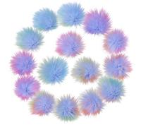 GLOBLELAND 15Pcs 3.15-3.94inch Faux Fur Fluffy Pom Pom Balls Colorful Blue Pompom Fluffy Balls with Elastic Loop for Knitting Hat Shoes Scarves Keychains Gloves Bags