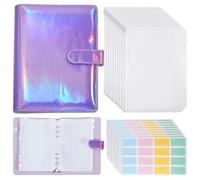 GLOBLELAND 15Pcs A5 Binder Pockets with Notebook Binder Cover Clear PVC Binder Pouch Cash Money Organizer Set with 10Pcs Stickers for Knitting Needles Storage Cash Envelope Document Organizer
