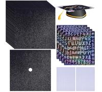 GLOBLELAND 16 Pcs DIY Grad Cap Decorations Includes 10 Pcs Black Glitter Construction Paper 4 Sheets Glitter Number Alphabet Stickers and 2 Pcs Self Adhesive Pearl Stickers for Graduation Cap Topper