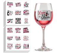 GLOBLELAND 16 Sheets 144 Pcs Funny Wine Words Glass Drink Markers Drink Wine Stickers for Glasses Cheers Self-adhesive Wine Stickers for Tasting Party BBQ Wedding