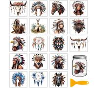 GLOBLELAND 18 Sheets 3.9x3.6inch Dream Rub on Transfer Colorful Feathers Vase Home Decals Indian Elements Cup Transfer Stickers for Furniture Vase Glass Art Crafts Decorations