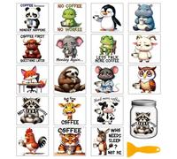 GLOBLELAND 18 Sheets Animals Coffee Transfer Sticker for Cup Crafts 3.9x3.6 inch Cartoon Coffee Texts Decal Stickers Cute Farm Animals Rub on Transfers for Bottle Vase Glass Furniture Decor