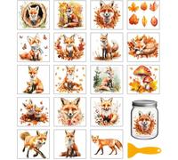 GLOBLELAND 18 Sheets Autumn Fox Rub on Transfers for Crafts Maple Leaves Waterproof UV DTF Cup Wraps Fall Thanksgiving Animals Decals Stickers for Water Glass Bottle Vase Porcelain