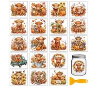 GLOBLELAND 18 Sheets Autumn Highland Cattle Rub on Transfer Sticker for Crafts 3.9x3.6 inch Fall Animals Colorful Decals Transfer Stickers for Thanksgiving Crafts Bottle Glass Cup Vase Decor