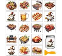 GLOBLELAND 18 Sheets Barbecue Foods Rub on Transfers for Crafts Cooking Gnome Waterproof UV DTF Cup Wraps Beer Hamburger Decals Stickers for Water Glass Bottle Vase Porcelain
