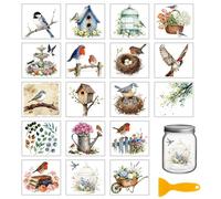GLOBLELAND 18 Sheets Birds Birdhouses Transfer Stickers 3.9x3.6inch Garden Birds Rub on Transfer Stickers Colorful Decal for Furniture Vase Glass Mason Jar Decorations Art Crafts