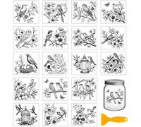 GLOBLELAND 18 Sheets Black and White Flowers Birds Transfer Stickers 3.9x3.6inch Bird Cages Transfer Decal Rub on Transfer for Cup Decal Vase Glass Art Crafts Decorations