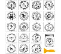 GLOBLELAND 18 Sheets Black and White Wreath Animals Transfer Stickers 3.9x3.6inch Rabbit Butterfly Rub on Transfer Stickers Decal for Furniture Vase Glass Mason Jar Decorations Art Crafts