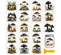 GLOBLELAND 18 Sheets Black Forest Mushrooms Rub on Transfers Stickers 3.9x3.6 inch Magic Mushrooms Decals UV Transfer Stickers for Crafts Bottle Glass Cup Vase Home Decor