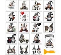 GLOBLELAND 18 Sheets Black White Plaid Gnome Transfer Sticker for Cups 3.9x3.6 inch Heart Balloon Dwarf Decal Stickers Rose Rub on Transfer for Bottle Vase Glass Furniture Decor