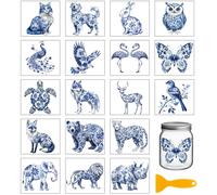 GLOBLELAND 18 Sheets Blue and White Porcelain Animals Rub on Transfers Wild Animals Waterproof UV DTF Cup Wraps Decals 3.9x3.6inch Birds Transfer Stickers for Water Cup Glass Bottle Vase Crafts