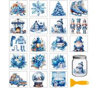 GLOBLELAND 18 Sheets Blue Winter Elements Rub on Transfers Sticker for Vase 3.9x3.6inch Christmas Snowman Snowflakes UV DTF Cup Wraps Decals Magic Fairytale Transfer Stickers for Glass Bottle Decors