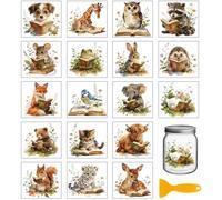 GLOBLELAND 18 Sheets Books Reading Animals Rub on Transfer Sticker for Crafts 3.9x3.6 inch Cat Dog Bear Colorful Decals Transfer Stickers for Crafts Bottle Glass Cup Vase Decor