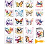 GLOBLELAND 18 Sheets Butterfly Rub on Transfer 3.9x3.6inch Colorful Moon Flowers Vase Home Decals Text Cup Transfer Stickers for Furniture Vase Glass Art Crafts Decorations