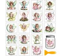 GLOBLELAND 18 Sheets Cartoon Fairy Transfer Stickers 3.9x3.6inch Cute Lady Colorful Transfer Decal Rub on Transfer for Furniture Vase Glass Art Crafts