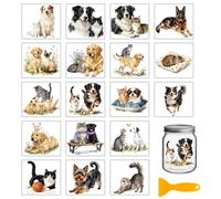 GLOBLELAND 18 Sheets Cats Dogs Friends Transfer Stickers 3.9x3.6inch Puppy and Kitten Rub on Transfer Stickers Colorful Decal for Furniture Vase Glass Mason Jar Decorations Art Crafts