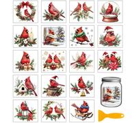 GLOBLELAND 18 Sheets Christmas Cardinal Transfer Stickers 3.9x3.6inch Winter Colorful Transfer Decal Christmas Rub on Transfer for Craft Cup Decal Vase Glass Art Crafts Decorations