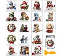 GLOBLELAND 18 Sheets Christmas Cats Rub on Transfers Sticker for Vase Craft 3.9x3.6inch Winter Animals UV DTF Cup Wraps Decals Christmas Kitten Transfer Stickers for Furniture Cup Glass Bottle Decors