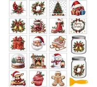 GLOBLELAND 18 Sheets Christmas Deer Transfer Stickers 3.9x3.6inch Santa Claus Colorful Transfer Decal Rub on Transfer for Cup Decal Vase Glass Art Crafts Decorations