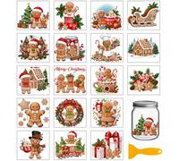 GLOBLELAND 18 Sheets Christmas Gingerbread Man Transfer Stickers 3.9x3.6inch Colorful Christmas Tree Sled Transfer Decal Rub on Transfer for Cup Decal Vase Glass Art Crafts Decorations