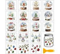 GLOBLELAND 18 Sheets Christmas Snow Globe Transfer Stickers 3.9x3.6inch Colorful Winter Transfer Decal Snowman Christmas Tree Rub on Transfer for Cup Decal Vase Glass Art Crafts Decorations