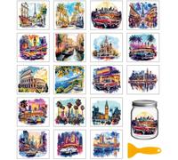 GLOBLELAND 18 Sheets City Car Transfer Stickers 3.9x3.6inch Colosseum Big Ben Colorful Transfer Decal Building Scenery Rub on Transfer for Cup Decal Vase Glass Art Crafts Decorations
