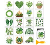 GLOBLELAND 18 Sheets Clover Truck Bow Transfer Stickers 3.9x3.6inch Colorful St. Patrick's Day Transfer Decal Dwarf Gnome Beer Rub on Transfer for Cup Decal Vase Glass Art Crafts Decorations