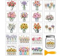GLOBLELAND 18 Sheets Colorful Flowers Vase Rub on Transfers Sticker for Vase 3.9x3.6inch Sunflowers Rose Tulips UV DTF Cup Wraps Decals Butterflies Transfer Stickers for Furniture Glass Bottle Decors
