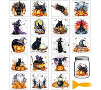 GLOBLELAND 18 Sheets Colorful Halloween Animals Rub on Transfers for Vase Crafts 3.9x3.6inch Black Cats UV DTF Cup Wraps Decals Pumpkins Bats Transfer Stickers for Furniture Glass Bottle Decorations