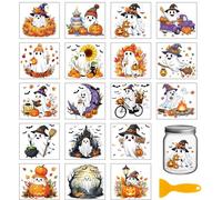 GLOBLELAND 18 Sheets Colorful Halloween Ghost Rub on Transfers for Vase Crafts 3.9x3.6inch Pumpkins UV DTF Cup Wraps Decals Specters Transfer Stickers for Furniture Glass Bottle Decorations