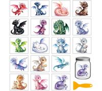GLOBLELAND 18 Sheets Crystal Dragon Transfer Sticker for Cup Crafts 3.9x3.6 inch Cartoon Animals Decal Stickers Colorful Dreamlike Dragon Rub on Transfer for Bottle Vase Glass Furniture Decor