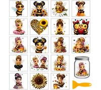 GLOBLELAND 18 Sheets Cute Bees Sunflower Transfer Stickers 3.9x3.6 Inch Leopard Print Colorful Transfer Decal Cartoon Insects Rub on Transfer for Cup Decal Vase Glass Art Crafts Decorations