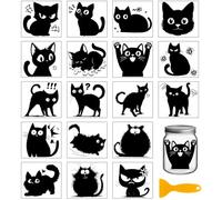 GLOBLELAND 18 Sheets Cute Cat Rub on Transfer 3.9x3.6inch Animal Vase Home Decals Black Cat Cup Transfer Stickers for Furniture Vase Glass Art Crafts Decorations