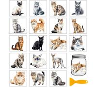 GLOBLELAND 18 Sheets Cute Cat Rub on Transfer 3.9x3.6inch Colorful Realistic Cat Vase Home Decals Animals Cup Transfer Stickers for Furniture Vase Glass Art Crafts Decorations