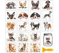 GLOBLELAND 18 Sheets Cute Dog Transfer Stickers 3.9x3.6inch Puppy Colorful Transfer Decal Rub on Transfer for Furniture Vase Glass Art Crafts Decorations