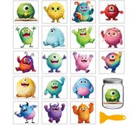 GLOBLELAND 18 Sheets Cute Monster Transfer Stickers 3.9x3.6inch Furry Monster Rub on Transfer Stickers Colorful Decal for Furniture Vase Glass Mason Jar Decorations Art Crafts