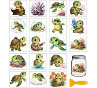 GLOBLELAND 18 Sheets Cute Turtle Transfer Stickers 3.9x3.6inch Colorful Cartoon Tortoise Transfer Decal Rub on Transfer for Cup Decal Vase Glass Art Crafts Decorations
