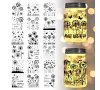 GLOBLELAND 18 Sheets Dandelion Transfer Stickers 3.9x3.6inch Flowers and Plants Decals Stickers Dandelion Butterfly Rub on Transfer for Furniture Vase Glass Mason Jars Decorations Art Crafts
