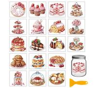 GLOBLELAND 18 Sheets Dessert Cake Candy Transfer Stickers 3.9x3.6inch Colorful Biscuits Pudding Transfer Decal Rub on Transfer for Cup Decal Vase Glass Art Crafts Decorations