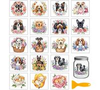 GLOBLELAND 18 Sheets Dog Flowers Transfer Stickers 3.9x3.6inch Colorful Animals Transfer Decal Rub on Transfer for Cup Decal Vase Glass Art Crafts Decorations