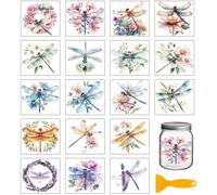 GLOBLELAND 18 Sheets Dragonfly Rub on Transfer 3.9x3.6inch Colorful Insect Flowers Vase Home Decals Cup Transfer Stickers for Furniture Vase Glass Art Crafts Decorations