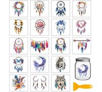 GLOBLELAND 18 Sheets Dream Catchers Rub on Transfers for Crafts Colorful Feathers Waterproof UV DTF Cup Wraps Wolf and Flowers Decals Stickers for Water Glass Bottle Vase Porcelain