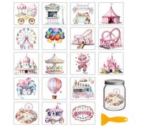 GLOBLELAND 18 Sheets Dreamy Amusement Park Transfer Stickers 3.9x3.6inch Ferris Wheels Rub on Transfer Stickers Colorful Decal for Furniture Vase Glass Mason Jar Decorations Art Crafts