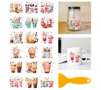 GLOBLELAND 18 Sheets Drinks Rub on Transfer 3.9x3.6inch Colorful Milk Tea Home Decals Coffee Ice Cream Cup Transfer Decals for Furniture Vase Glass Art Crafts Decorations