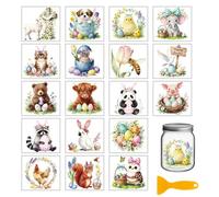 GLOBLELAND 18 Sheets Easter Animals Transfer Stickers 3.9x3.6 Inch Sheep Dog Chicken Colorful Transfer Decal Bee Bear Cat Rub on Transfer for Cup Decal Vase Glass Art Crafts Decorations