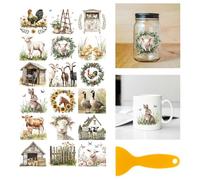 GLOBLELAND 18 Sheets Farm Animals Rub on Transfer 3.9x3.6inch Colorful Pigs Cows Horses Chickens Rabbits Home Decals Farmhouse Cup Transfer Decals for Furniture Vase Glass Art Crafts Decorations